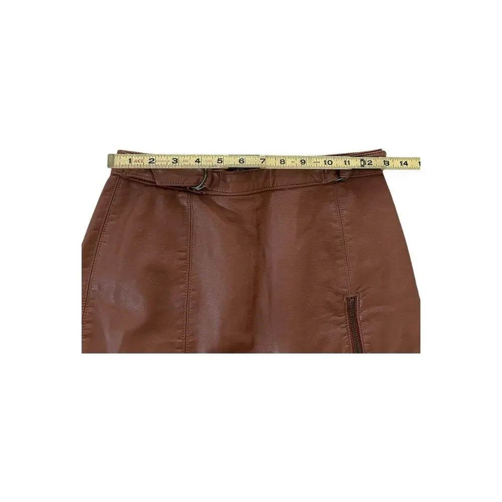 Free People Skirt‎ Women 2 Brown Mini A-Line Faux Leather Slit Belted Boho